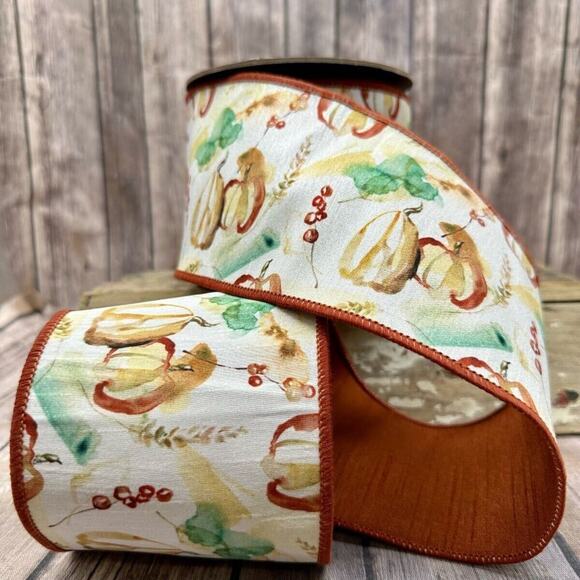 d stevens Fall Thanksgiving Faux Dupion Watercolor Pumpkins Berries 4" Wreaths - Picture 1 of 1